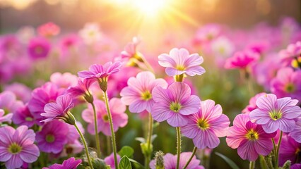 Pink evening primrose flowers in sunlight