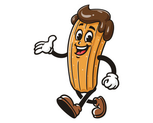 Churros is walking leisurely, Cartoon Mascot Illustration Character Vector Clip-art Hand-drawn Logo Design