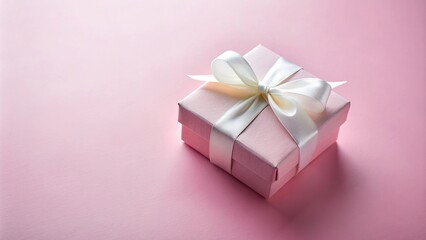 pink gift box with white ribbon on pink background