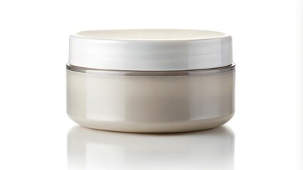 Plastic jar cream gel or powder light gray white on white background isolated minimalist