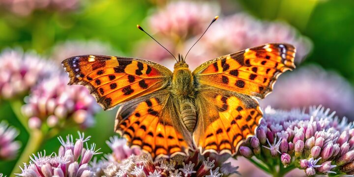 Polygonia c album butterfly feeding on flowers