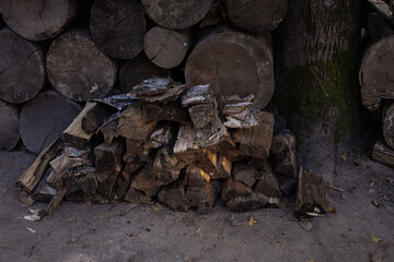Pile of wood chips for firing a fire