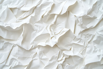 Obraz premium Detailed close-up of a crumpled white paper texture, showcasing chaotic folds and intricate creases, ideal for backgrounds, design projects, or texture overlays. 