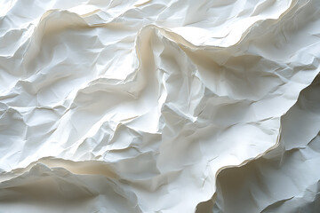 Obraz premium Detailed close-up of a crumpled white paper texture, showcasing chaotic folds and intricate creases, ideal for backgrounds, design projects, or texture overlays. 