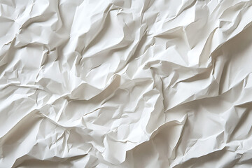 Obraz premium Detailed close-up of a crumpled white paper texture, showcasing chaotic folds and intricate creases, ideal for backgrounds, design projects, or texture overlays. 