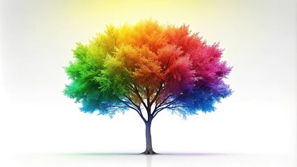 Rainbow tree in front of white background