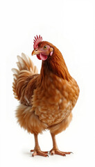 Fototapeta premium Brown chicken standing alert on white background