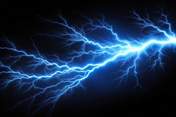 Fototapeta premium Realistic lightning effect with blue light on black background