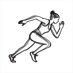 single one line young athlete focus sprint running athlete silhouette on white background
