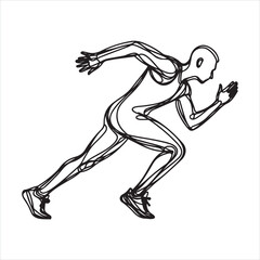 single one line young athlete focus sprint running athlete silhouette on white background

