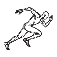 single one line young athlete focus sprint running athlete silhouette on white background
