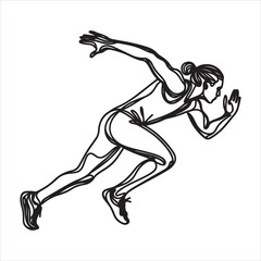 single one line young athlete focus sprint running athlete silhouette on white background
