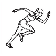 single one line young athlete focus sprint running athlete silhouette on white background
