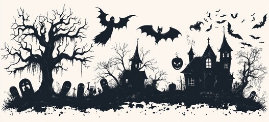 Fototapeta premium Set of Spooky Halloween Silhouettes