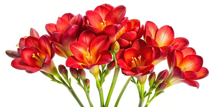 Red freesias silhouette isolated on white background