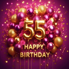 Colorful birthday celebration with golden '55' and vibrant balloons, ideal for a milestone event.