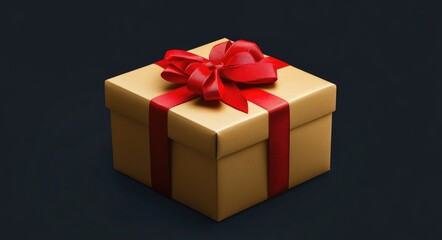 Obraz premium Luxury Golden Gift Box with Elegant Bow and Ribbon on Dark Background