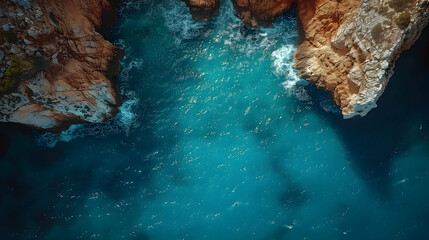 A rugged coastline with waves crashing against the rocks below