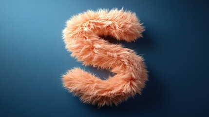 Fototapeta premium The image depicts a large, fluffy letter S in an orange hue, prominently displayed against a smooth blue backdrop, highlighting texture and color contrast.
