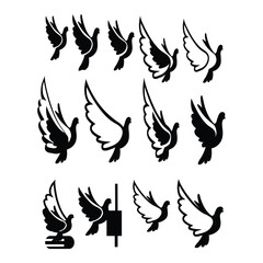 silhouette Flying bird vector set with white background