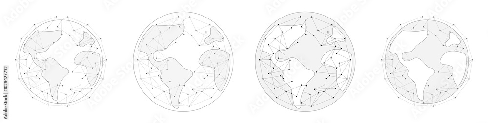 Wall mural set of connected web dots illustrations, data concept, background with geometric vectors for busines