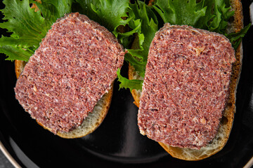 spam meat sandwich fresh meal food snack on the table copy space food background rustic top view