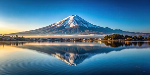 Reflection of Mt Fuji in Lake Kawaguchi with medium shot