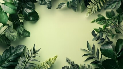 Fototapeta premium Green leaves frame backgrounds plant herbs