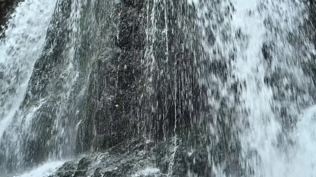 Closeup of a waterfall flowing over mossy stones, slow motion, Josefsthaler Wasserf&auml;lle