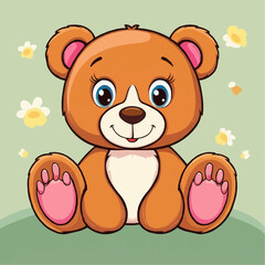 Cute cartoon teddy bear sitting with friendly expression against light background