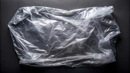 Fototapeta premium Reflective texture of clear grunge plastic bag on black background