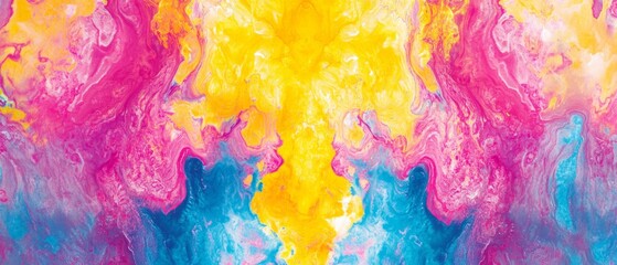 Tie-dye pattern with vibrant yellow, pink, and blue colors creating an intricate design