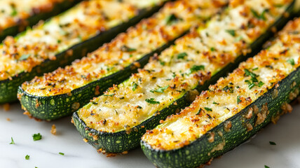 Grilled zucchini slices with parmesan cheese and herbs.