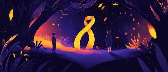 Illustration for global awareness of suicide prevention day. Highlighting the message suicide prevention day, september 10, combined with a yellow ribbon set against a dark background