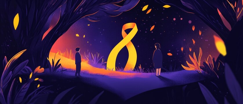 Illustration for global awareness of suicide prevention day. Highlighting the message suicide prevention day, september 10, combined with a yellow ribbon set against a dark background