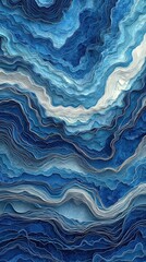 Obraz premium A mesmerizing piece of abstract fluid art featuring layered waves of blue and white, creating an organic, flowing design that resembles a topographic map or rippled sand dunes. 