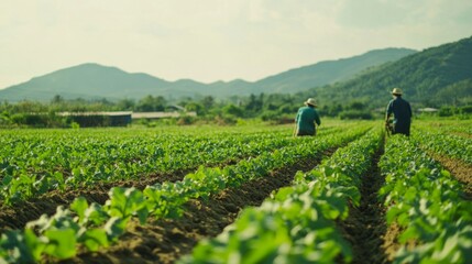 Farmers Tending to Crops in a Field