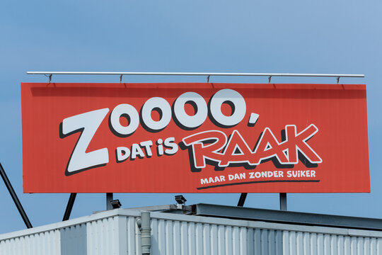  Raak Frisdrank logo billboard sign. Raak is a Dutch soft drink brand that was introduced in 1957 by A. Bruinsma's Lemonade Factory in Amsterdam. Utrecht, the Netherlands. 20 May 2023.