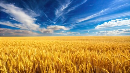 Naklejka premium Ripe wheat field with blue sky symmetrical