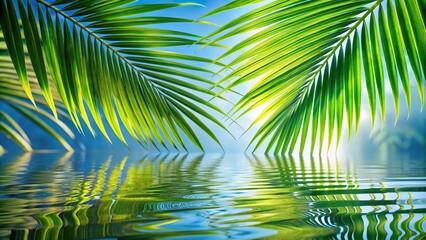 palm leaves on rippling water background with shadows and reflections