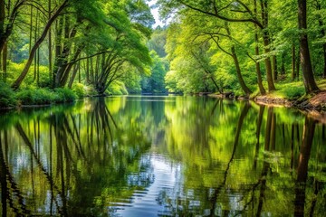 River in forest reflected in water
