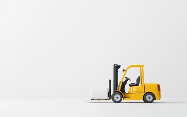 A forklift transporting goods in a warehouse, logistics and distribution, 3D rendering, isolated on white background