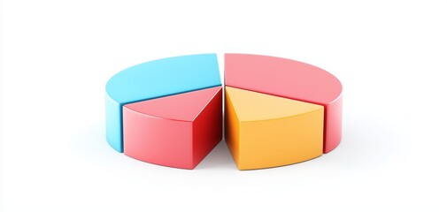 Obraz premium A pie chart icon, market share analysis, colorful segments, 3D effect, isolated on white background