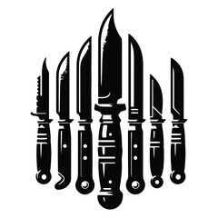 silhouette knife icon vector set  with white background