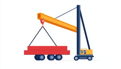 A steel beam being transported by crane, construction materials, flat vector art, isolated on white background