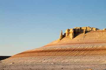 Kyzylkup area landscape, Mangystau desert. Rock strata formations
