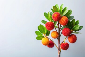 Minimalist photo of ripe strawberry tree cane apple Arbutus unedo fruit