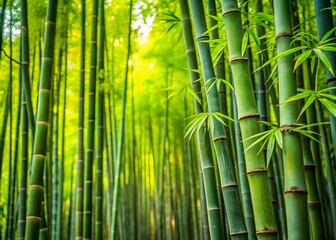 Lush Bamboo Grove: Clumping Bamboo Trees and Isolated Leaves in Tranquil Landscape Photography