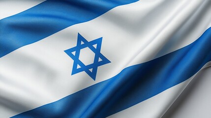 Israeli flag with flowing fabric texture, blue stripes and Star of David, high-resolution, representing national pride and heritage