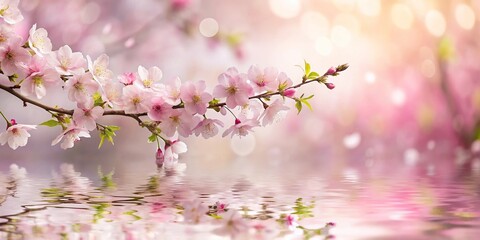 Obraz premium Minimalist pink background with blossom and reflections